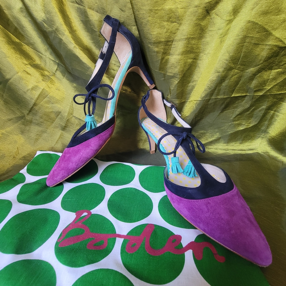 Boden Women's Purple and Navy Colorblock Alice Mid Heels